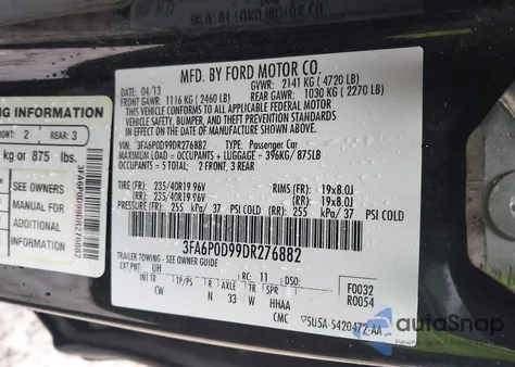 2013 Ford Fusion Titanium from USA, damaged, VIN 3FA6P0D99DR276882